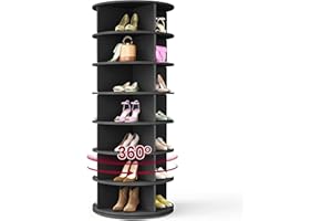 VASAGLE 7-Tier Rotating Shoe Rack Tower, Free Standing 360 Degree Spinning Shoe Organizer, Lazy Susan Bag Display Storage Rac