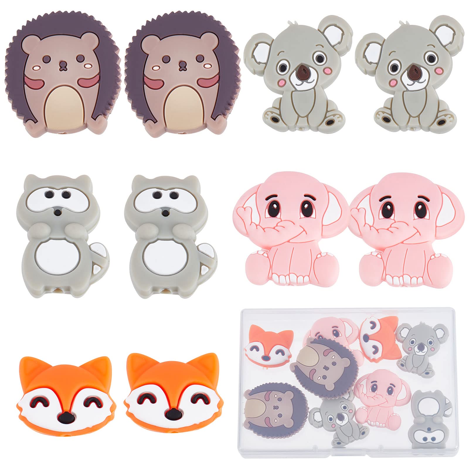 SUNNYCLUE 1 Box 10Pcs Silicone Beads Animals Silicone Bead Animal Head Raccoon Elephant Thick Chunky Spacer Loose Beads for Jewellery Making Lanyard Keychain Necklace Bracelet Beading Supplies Pen — image 1
