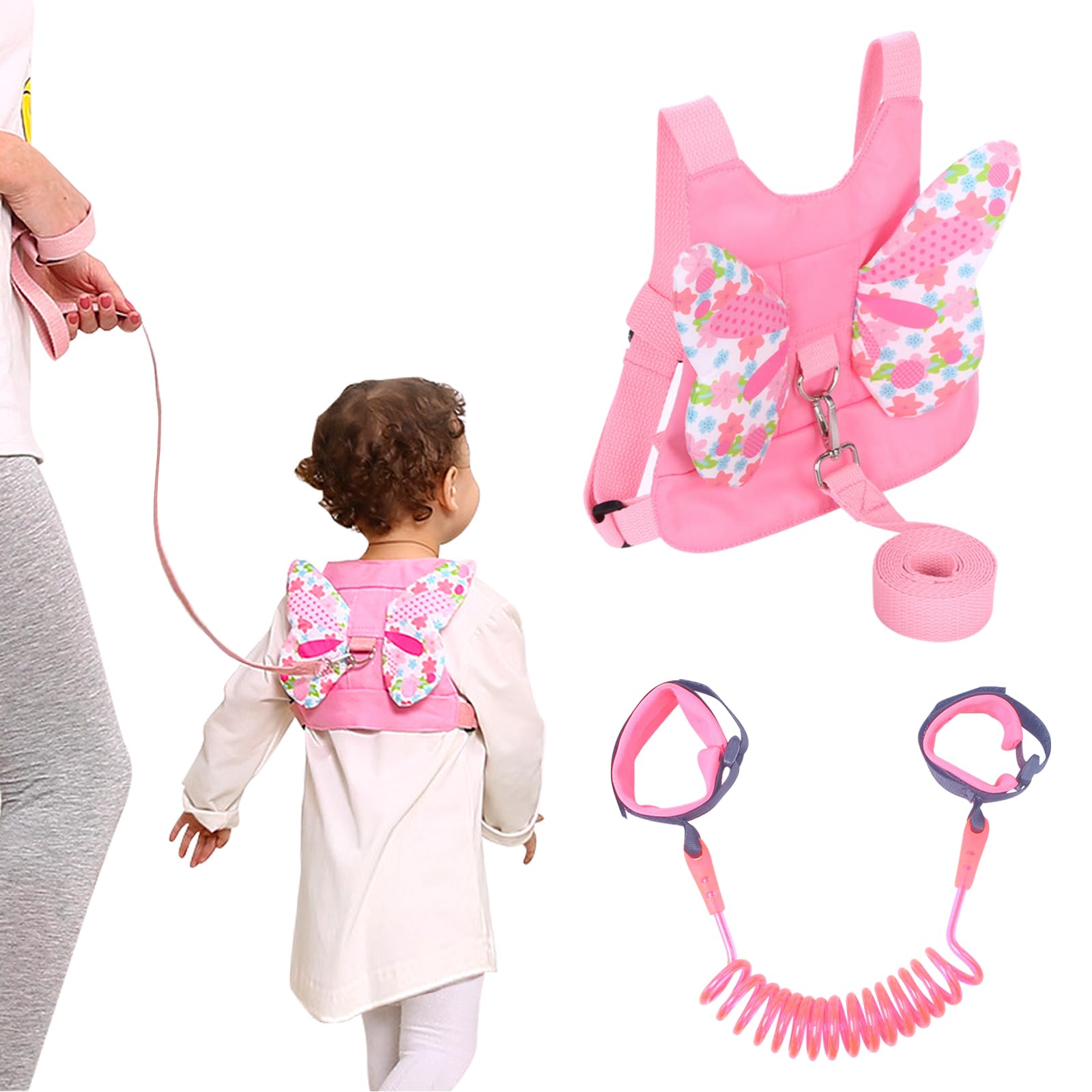 DKDDSSS Baby Reins, Baby Walking Reins, Baby Toddler Walking Harness, with Safety Rein, Baby Reins Walking Harness Butterfly Wings, with Anti Lost Wrist Link for Toddlers Boys and Girls