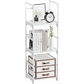 FIDUCIAL HOME 3 Tiers Small Bookshelf White Open Short Book Shelf | Narrow Skinny Slim Thin Small Spaces for Space Saving, Easy to Assemble, 12"L x 10"W x 33.6"H