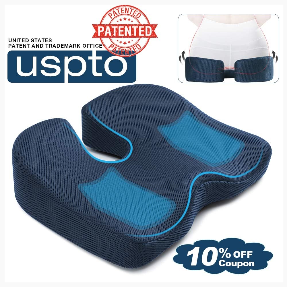 Seat Cushion for Office Chair, Mkicesky Memory Foam Coccyx Cushion Relieve Tailbone, Lower Back, Hip, Sciatica Pain, Ergonomic Seat Pad for Car, Wheelchair, Desk Chair and Sitting on Floor: Office Products