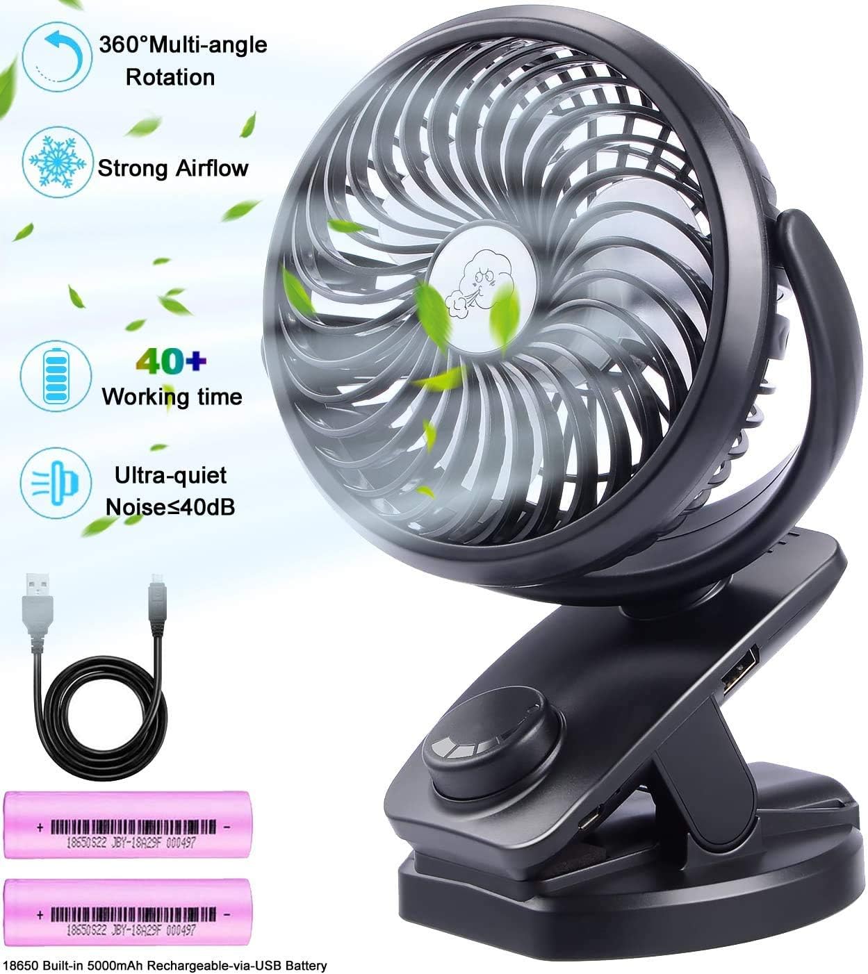 AUSEIN Mini Ventilatore Tavolo USB Clipon Desk Fan, Ventilatore