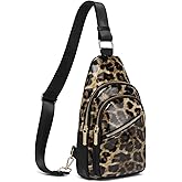 TRIPLAYER Leopard Print Sling Bag for Women RFID Crossbody Bag Leopard Chest Bags with Adjustable Strap