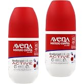 Avena Instituto Espanol Deodorant Roll-On, Active, Long-Lasting, Non-Alcohol, 2-Pack of 2.53 FL Oz each, 2 Bottles