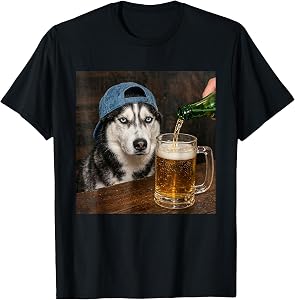 Husky Drinking Beer Funny Siberian Husky Dog Meme T-Shirt