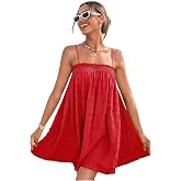 MakeMeChic Women's Sundress Beach Dress Sleeveless Ruffle Swing Shirred Casual Flowy Babydoll Summer Mini Dresses