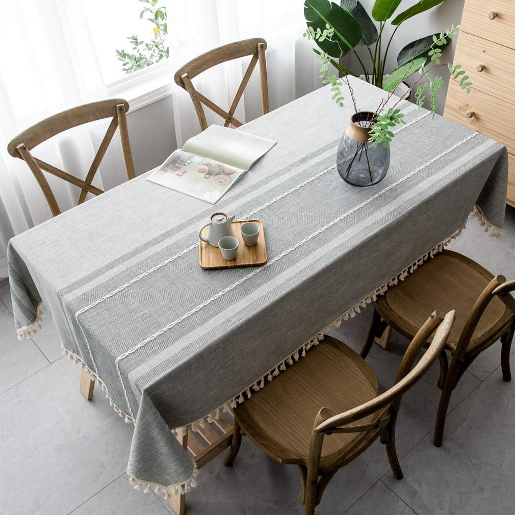 Pahajim Tablecloth Rectangular Table Cloth Cotton Linen Tassel Wipe Clean Washable Tablecloth Wrinkle Freefor Kitchen, Dinning,Party Tabletop Decoration(Gray, 55 x 71 inch)