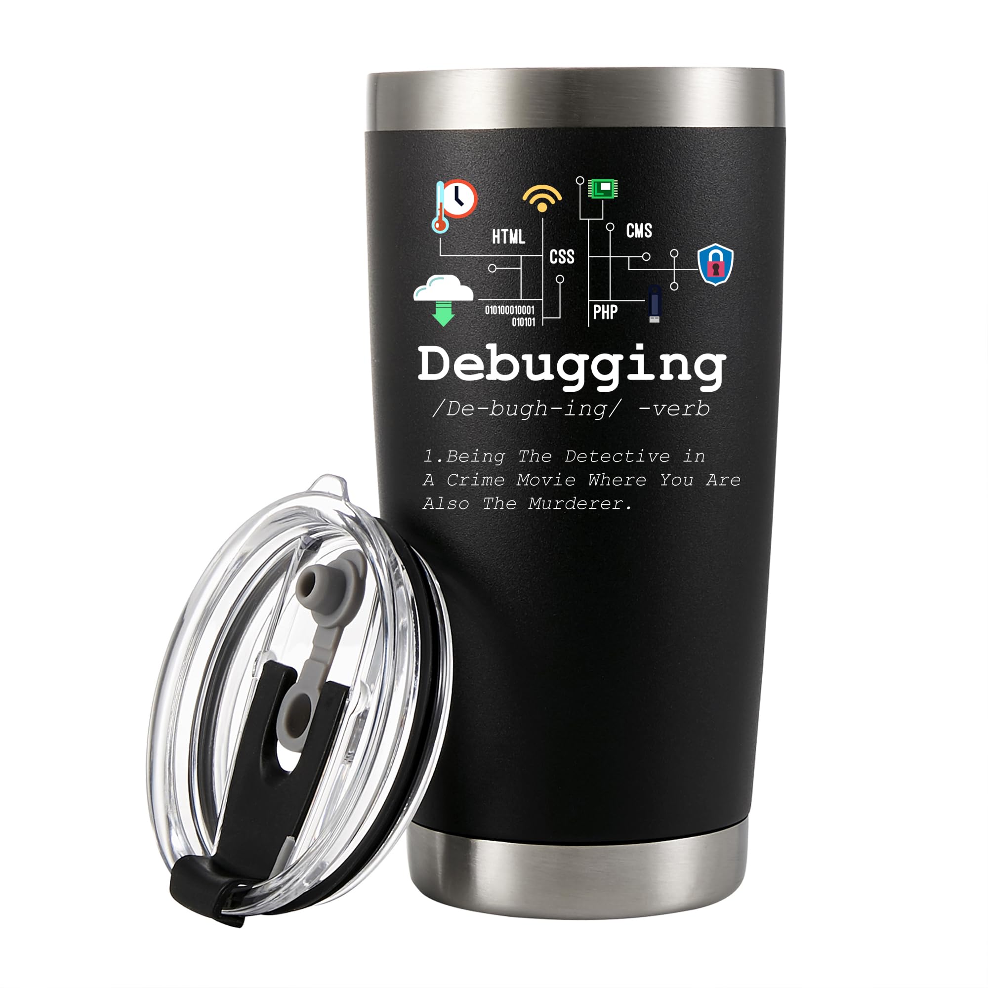Panvola Debugging Definition Programmer Gifts Computer Programmer Student Teacher Tech Support Coder Coding Programming IT Vacuum Insulated Stainless Steel Tumbler with Straw Removable Lid (20 oz)