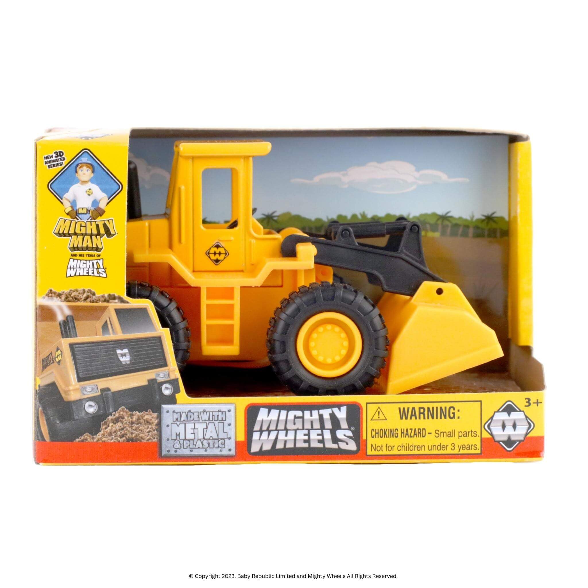 Mighty Wheels Steel Front Loader Truck Toy 4.75" - Free-wheeling Excavator Toy with Movable Scoop - Durable Steel and Plastic Digger Toys - Construction Toys for 3+ Year Old Boys and Girls