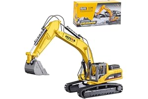 Qcar Excavator Construction Vehicle Toys Heavy Duty Alloy Hydraulic Excavator, 1:50 Scale Diecast Site Digger Toy Truck for Kids 8,9,10,11,12 Year Old and up