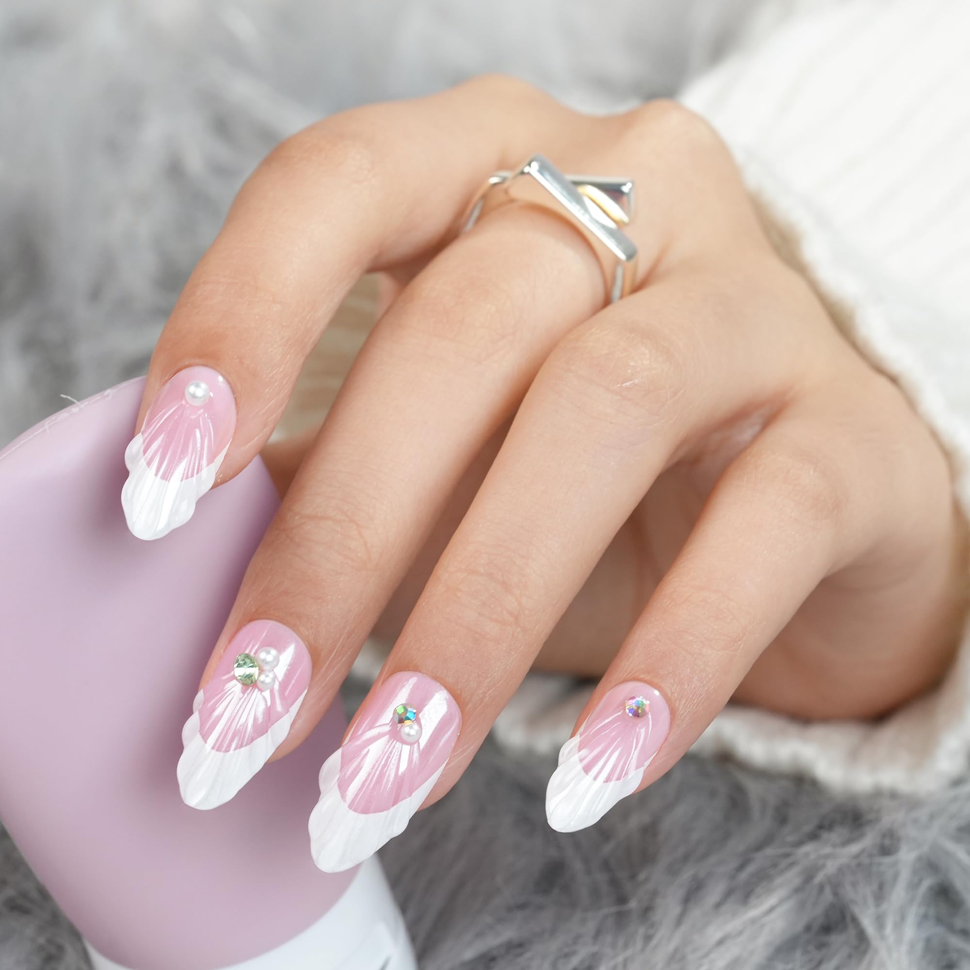 White French Tip, Jofay Fashion Press on Nails, 320Pcs Pink Medium Almond Nails, Pre-applied Tip Primer & Base Coat, Salon Fake Nails, 16 Sizes - Image 3