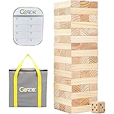 Gorock Giant Tumble Tower, Stacking Timber with Scoreboard | Dice | Carrying Bag, 57 PCS Wooden Block Building Game for Adult