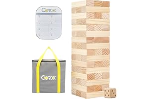 Gorock Giant Tumble Tower, Stacking Timber with Scoreboard | Dice | Carrying Bag, 57 PCS Wooden Block Building Game for Adult