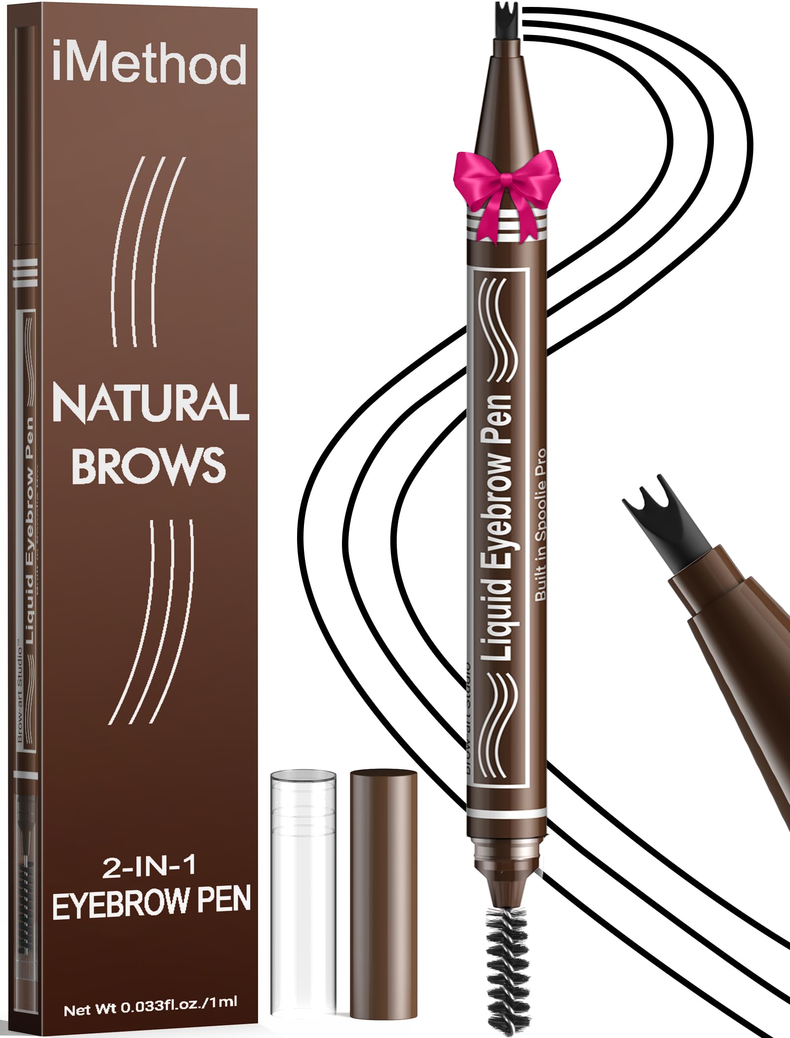 iMethod Microblading Eyebrow Pen - Eyebrow Pencil 2-in-1 Dual-Ended Eye Brow Pencils for Women with 3-Fork-Tip and Spoolie Brush Create Natural Hair-Like Defined Brows, Last All-Day, Black