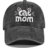 Cat Mom Hat, Cat Mom Gifts for Women, Adjustable Size Baseball Cap Black