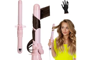 HC HONEY COCO Automatic Rotating Curling Iron for Long Lasting Curls, 1.1 Inch Hair Curler with LED Display, Fast-Heating Curling Wand for Long & Short Hair, Perfect Hair Waver Styling Tool (Pink)