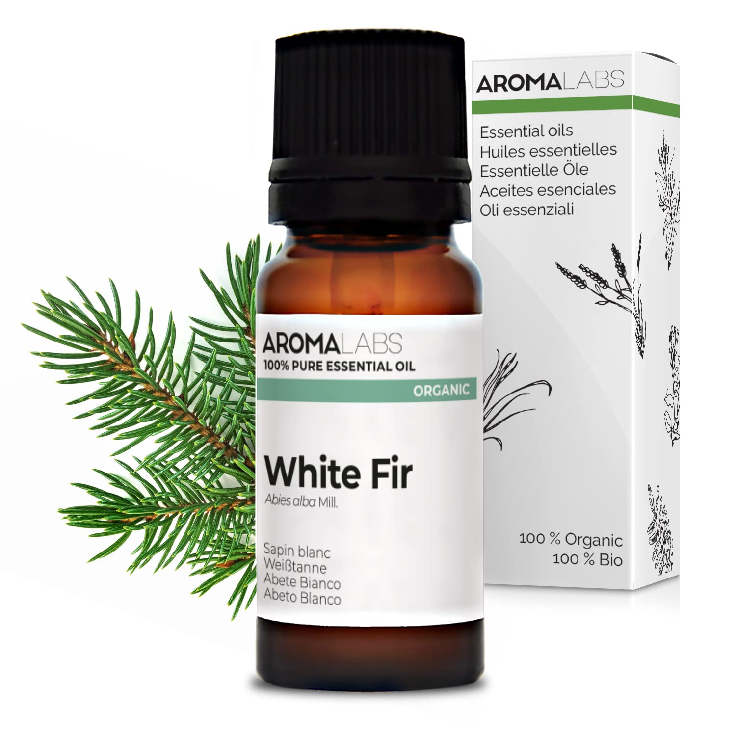 BIO - White FIR Essential Oil - 10mL - 100% Pure, Natural, Chemotyped and AB Certified - AROMA LABS (French Brand)