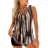 MODLILY Tummy Control Womens Tankini Swimsuits Metal Ring Bathing Suits | 2 Piece Tankini Swimsuits for Women, Scoop Neck Tank Top with High Waisted Boyshorts, Modest Swimwear 2026