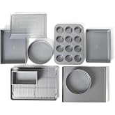 Calphalon Titan 10-Piece Nonstick Bakeware Set, Baking Sheet Set, Steel Core PFA-Free Nonstick Coating, Oven Safe, Includes Sheet Pans, Muffin Pan, Round Cake Pans, Loaf Pan and Cooling Rack - Silver