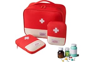 Small First Aid Bag, 3-Pack Empty Emergency Medical Pouch, Portable Travel Medicine Bag, Waterproof Oxford Cloth, Red, Compac