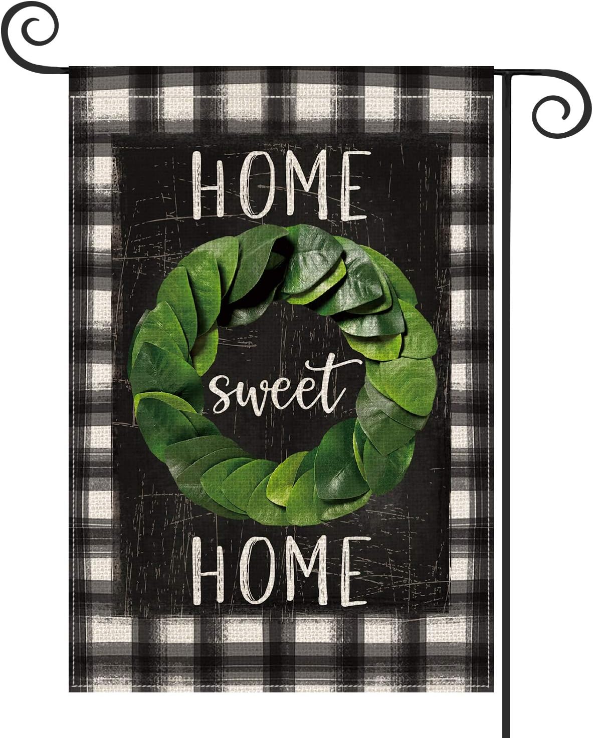 AVOIN Watercolor Buffalo Plaid Magnolia Wreath Garden Flag Vertical Double Sized, Seasonal Spring Home Sweet Rustic Yard Outdoor Decoration 12.5 x 18 Inch