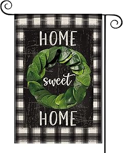 AVOIN Watercolor Buffalo Plaid Magnolia Wreath Garden Flag Vertical Double Sized, Seasonal Spring Home Sweet Rustic Yard Outdoor Decoration 12.5 x 18 Inch