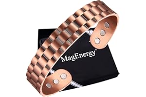 MagEnergy Copper Bracelet for Men, Powerful 3500 Gauss Magnetic Bracelets, Adjustable Cuff Bangle Jewelry Box, Magnetic Therapy Field