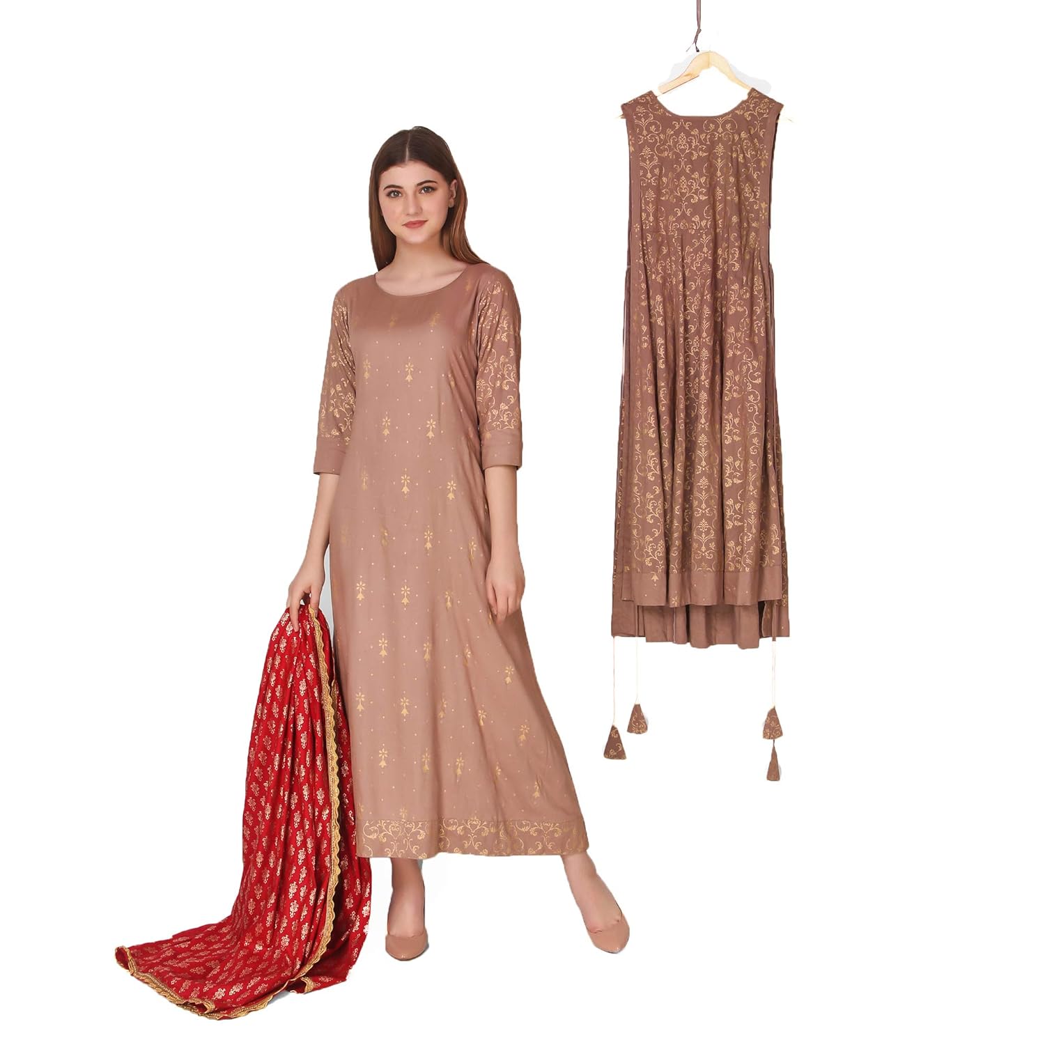 long anarkali kurta with shrug