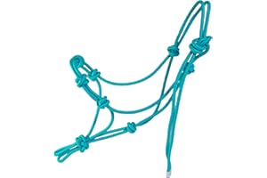 horzmetnex 4 Knot Rope Halter for Horses – Strong 1/4″ Stiff Rope Bitless Training Halter,Lightweight & Adjustable (Turquoise