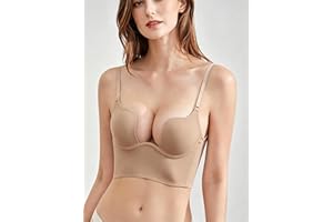 Womens Deep U Backless Bra Invisible Push Up Plunge V Neck Padded Bra
