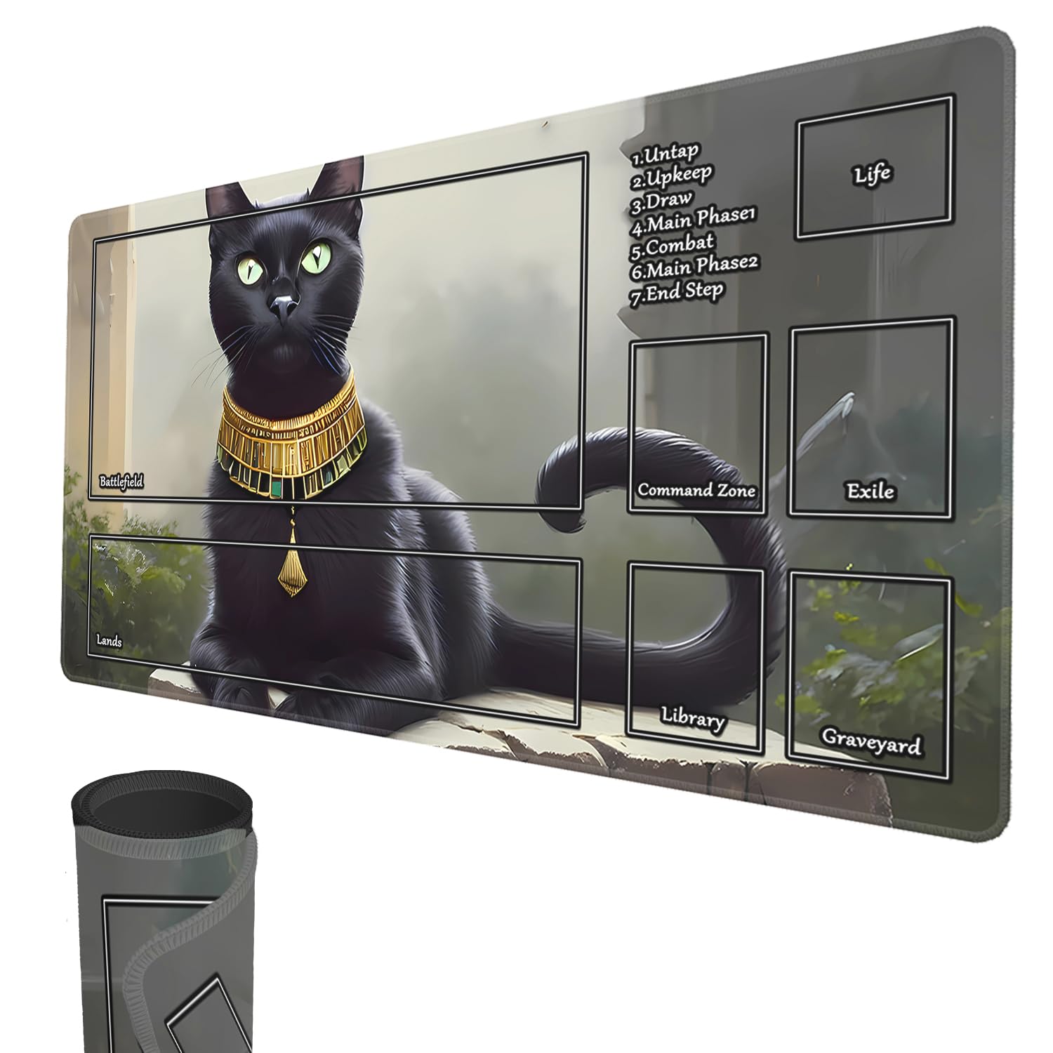 MTG Playmat, 24" x 14" Original TCG Playmats Stitched Edges Smooth Rubber Surface Battle Board Game MTG Playmat with Zones