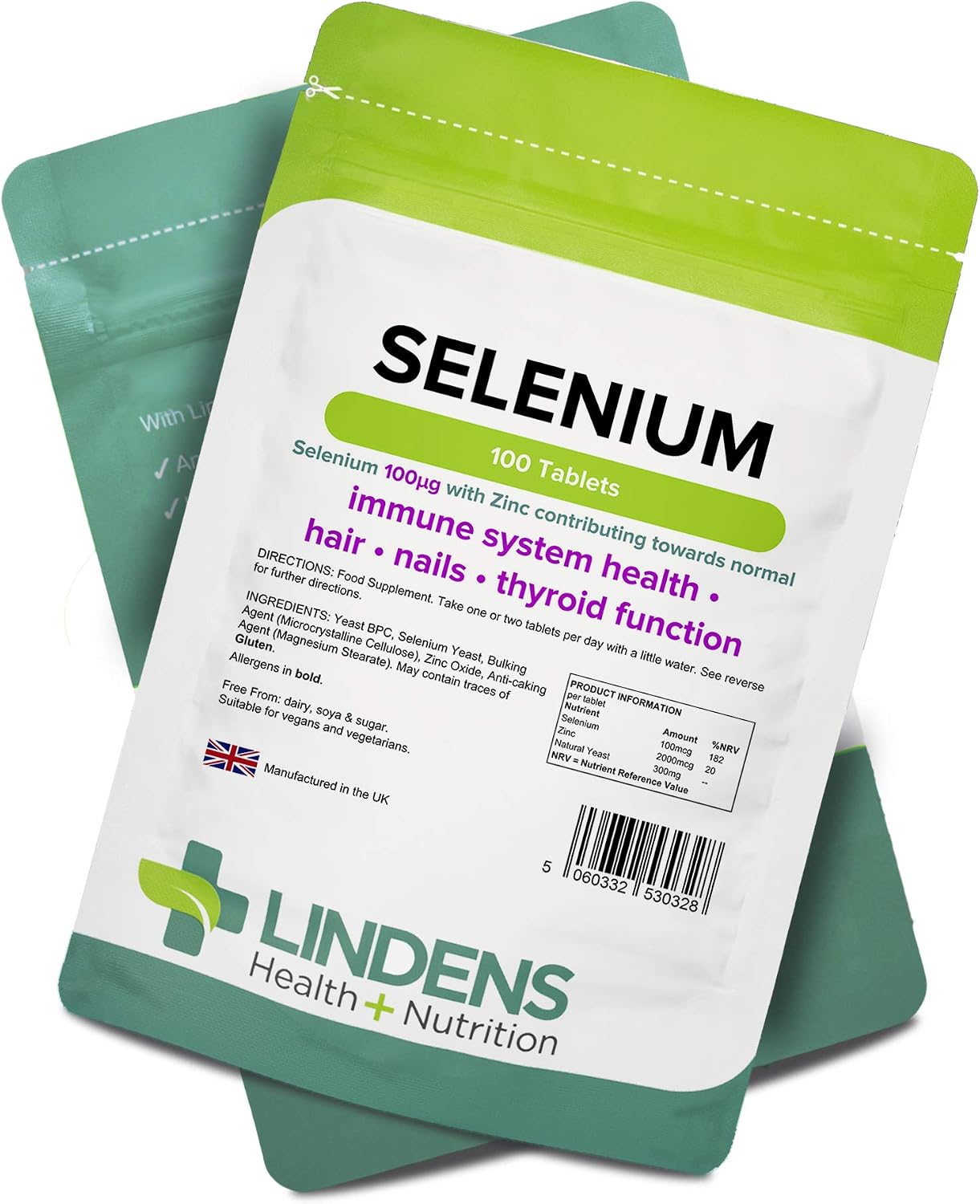 Lindens, Selenium 100mcg & Zinc, 100 Tablets, UK Made, Contributes to Healthy Skin, Nails & Hair - Image 5