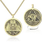VASSAGO Egyptian Mythology Necklace Stainless Steel Anubis Eye of Horus Pendant Pyramid Medallion Amulet Protection Egypt Jewelry for Men Women
