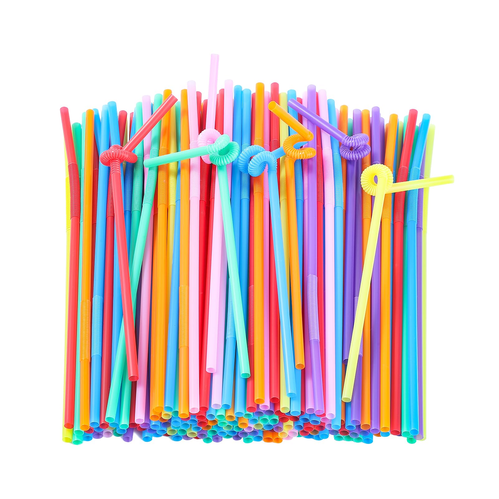 Photo 1 of [100 Pack] 10.24" High Extra Long Flexible Plastic Straws, Disposable Drinking Straws, Colorful Bendy Straws - Assorted Colors
