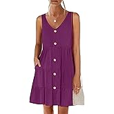 ANRABESS Womens Summer Beach Vacation Dresses V Neck Sleeveless Casual Button Down A Line Swing Mini Sundresses with Pockets