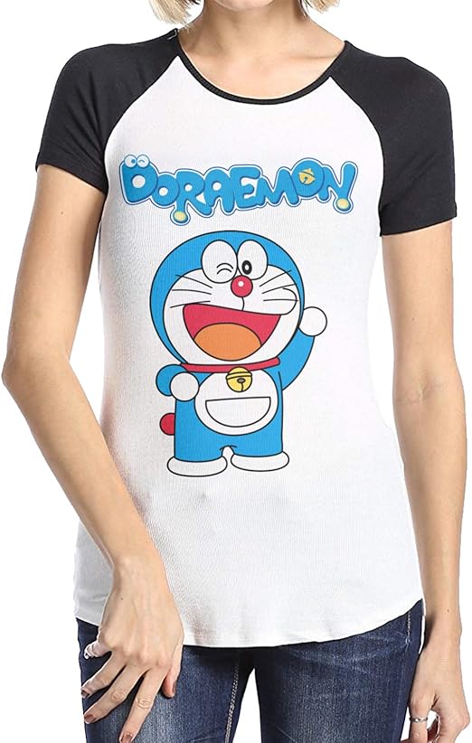 Doraemon V1 Nobita Anime Poster Baseball TShirts für Frauen Kurzarm