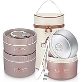 mekueeex 3 Pcs Portable Insulated Lunch Container Set for Adult, Stackable Stainless Steel Bento Box for Hot Food with Insula