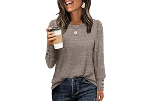WIHOLL Womens Tops Long Sleeve Shirts with Button Cuffs Lightweight Sweaters Loose Fit Fall Fashion Clothes