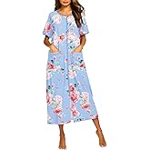 Ekouaer Women Robes Zipper Front Short Sleeve Full Length Housecoat with Pockets Loungewear S-4XL