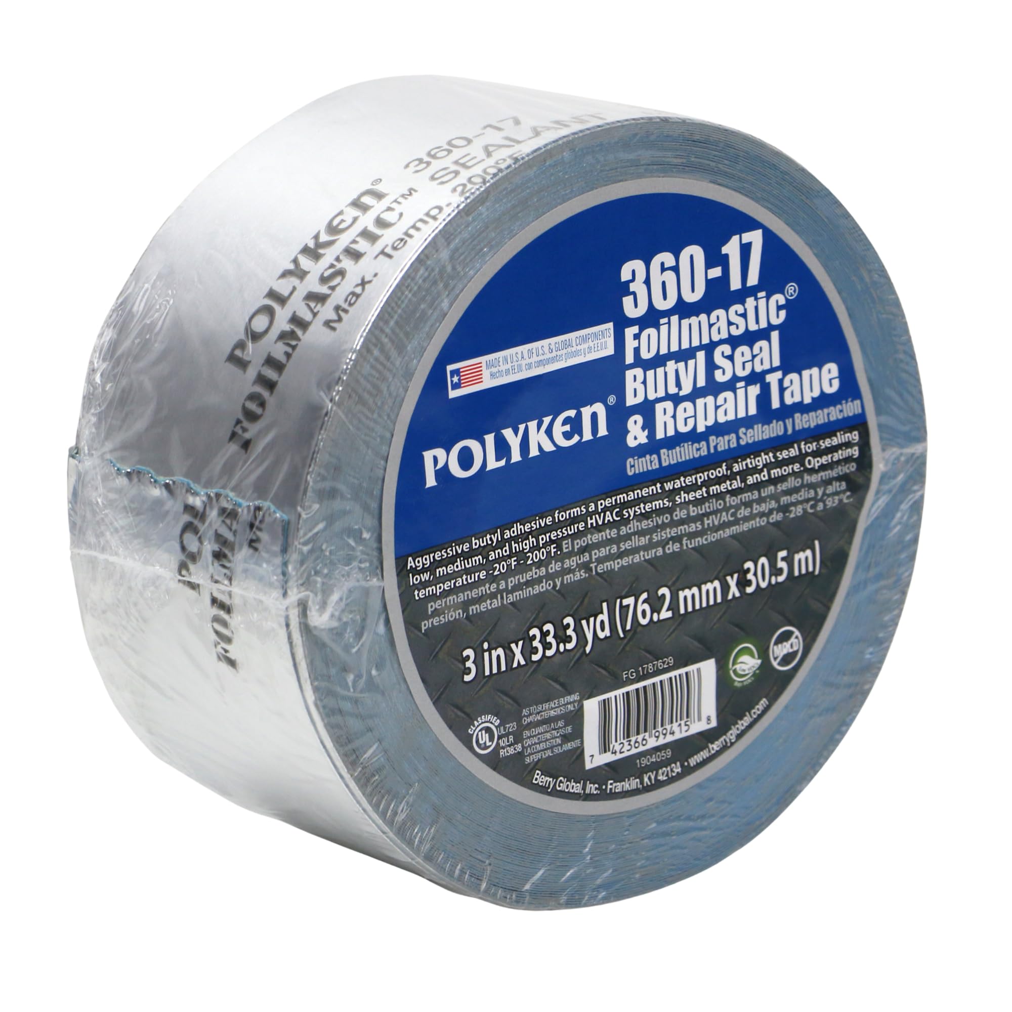 Nashua FoilMastic Butyl Rubber Tape (360-17): 3 in. (72mm Actual) x 100 ft. (Silver)