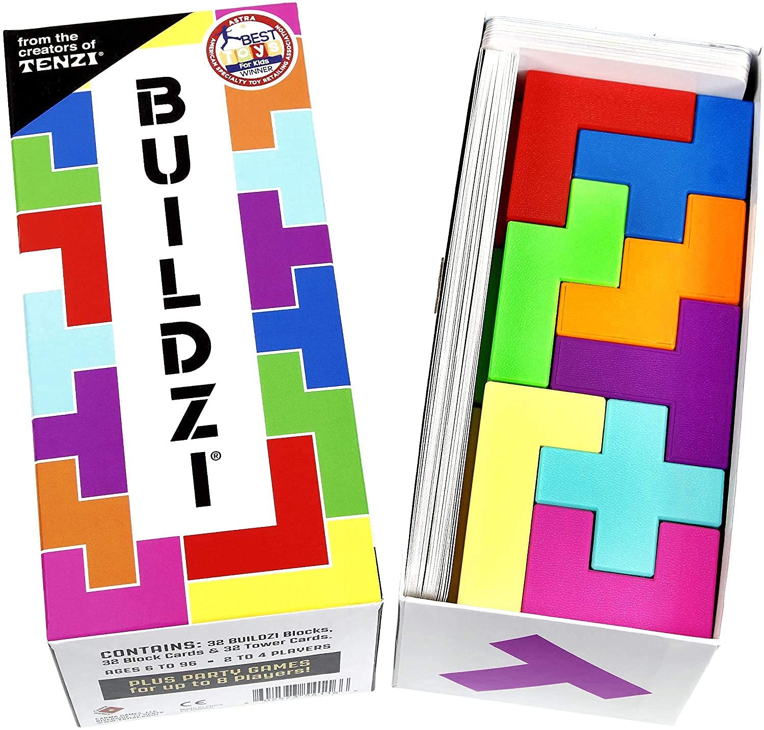 BUILDZI by TENZI - The Fast Stacking Building Block Game for The Whole Family - 2 to 4 Players Ages 6 to 96 - Plus Fun Party Games for up to 8 Players
