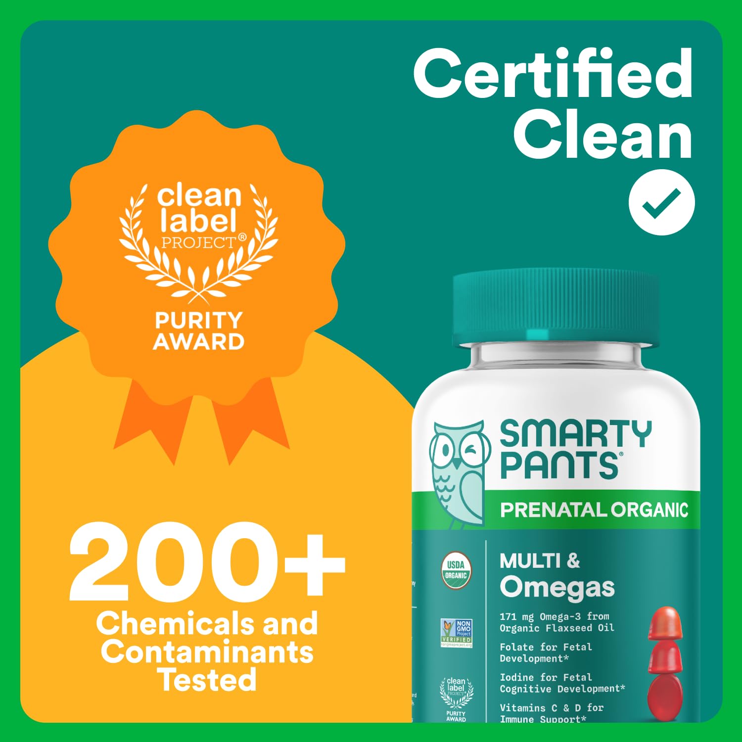 SmartyPants Organic Prenatal Vitamins for Women, Multivitamin Gummies: Biotin, Methylfolate, Omega 3 (ALA), Vitamin D3, C, Vitamin B12, B6, A, K2 & Zinc, Choline, Vegetarian, 120 Count (30 Day Supply)