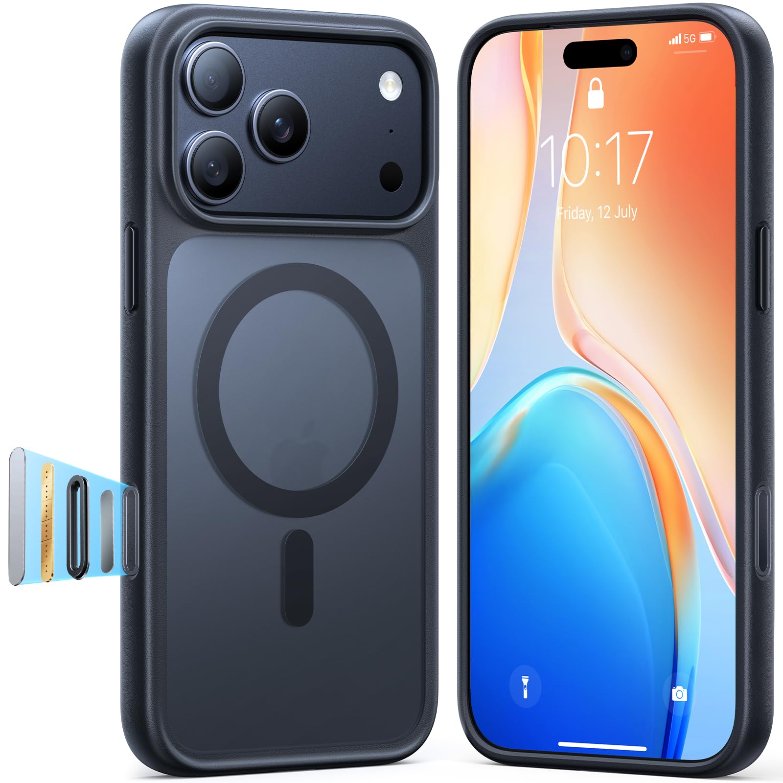 Photo 1 of TORRAS Magnetic Shockproof for iPhone 17 Pro Case, Camera Control, Compatible with MagSafe, Military-Grade Protection, Stronger Slim Translucent Phone Case for iPhone 17 Pro, Black