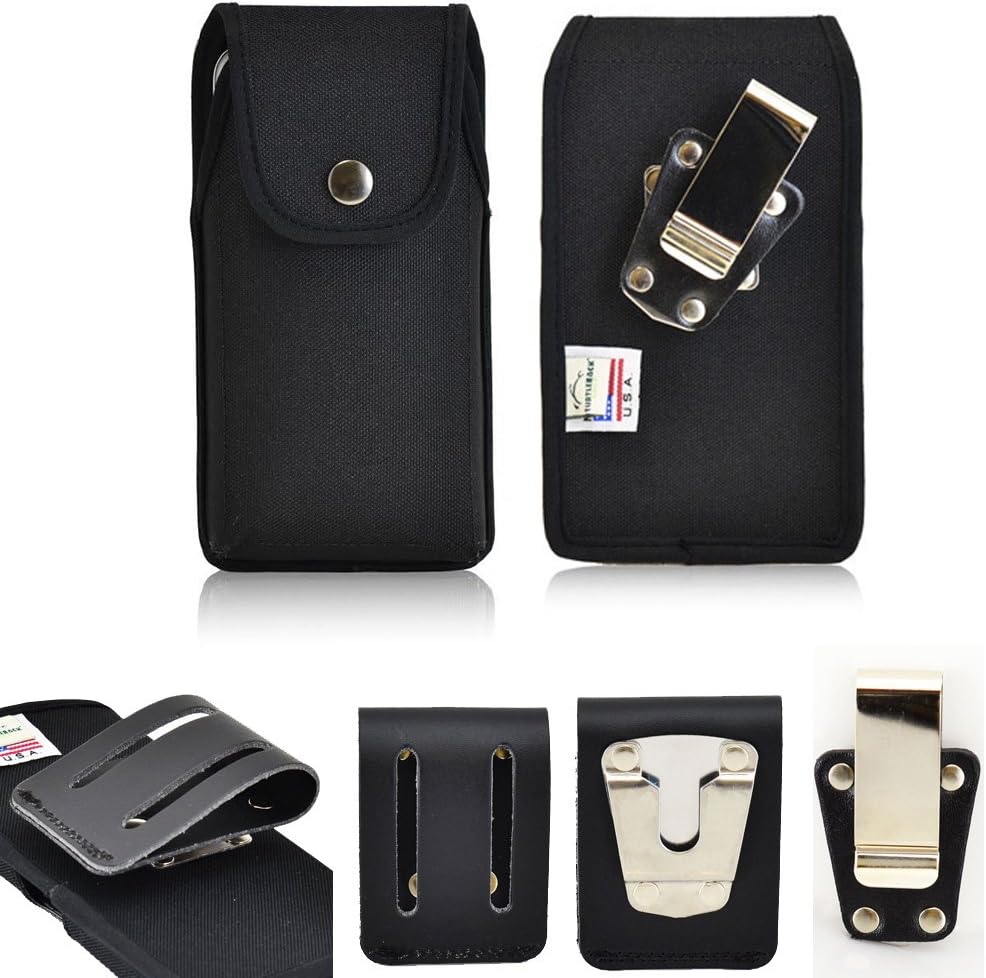 Rugged Heavy Duty Ballistic Nylon Snap Closure Case Vertical for RugGear Swift RG500. Comes with 3 inch Belt Loop Clip and Standard Steel Clip.