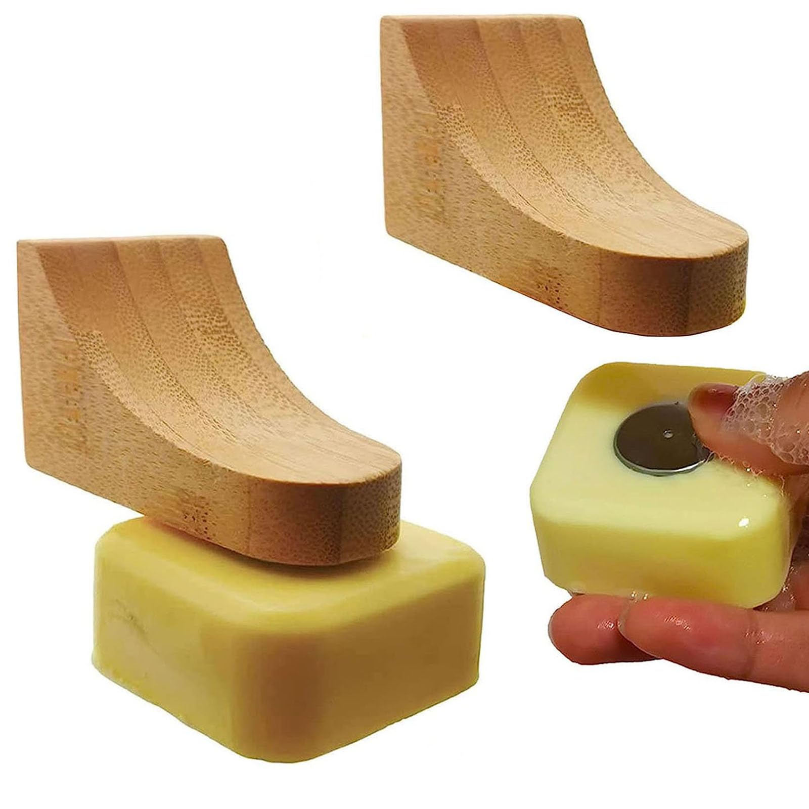 Photo 1 of (2Sets)Bamboo Magnetic Bar Soap Holder For Shower Wall,Magnet Soap Saver For Bar Soaps Self Draining,Shower Storage for Soaps & Beard Shampoo Bars -No More Soggy Soaps,Soap Dish Dispenser Bath Kitchen