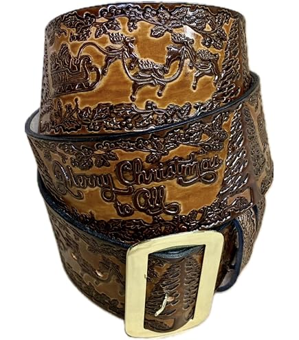 8676 Christmas Tooled Leather Santa Claus Belt And Buckle- 3\