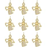 KitBeads 10pcs Gold Plated Angel Guardian Charms Micro Pave Zirconia Love Heart Charms for Bracelets & Jewelry Making