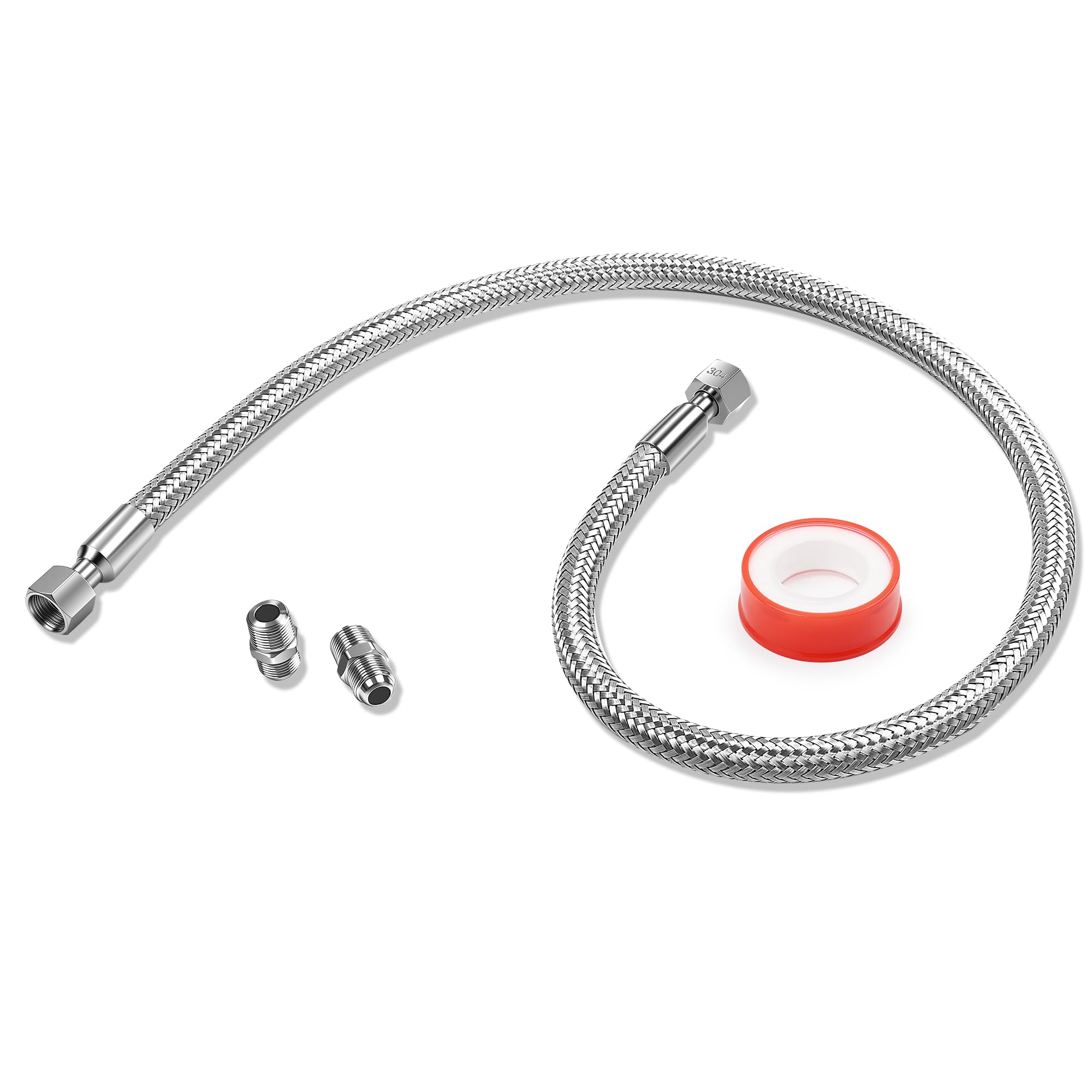 Photo 1 of 1/2" x 40" Flexible Compressor Jumper Hose – Corrugated Stainless Core, Braided Cover, 870 PSI, 1/2" NPT Swivel Male Ends