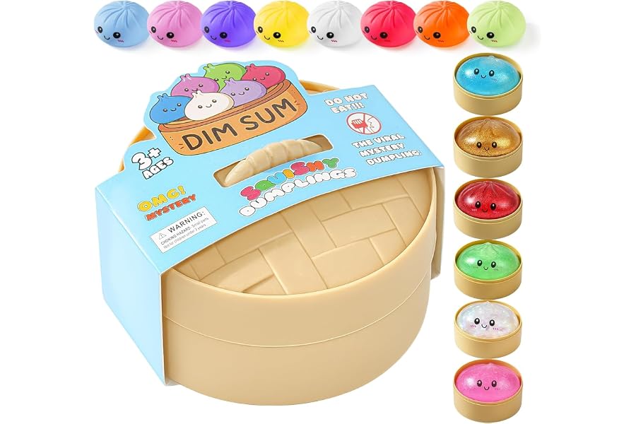 Dumpling Squishy Mystery Box, Random 1 of 14 Colors, Cute Squishy Dumpling Toy, Soft Stretchy Squeeze Toy, Sensory Fidget Toy