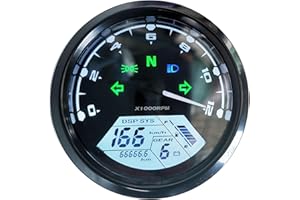 BLUERICE LCD Universal Digital Speedometer Odometer Tachometer, Motorcycle Speedometer 12000RPM 199 KMH MPH for 1,2,4 Cylinders with Bracket